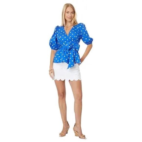 New with tags! Lilly Pulitzer Kara Cotton Wrap Top blue grotto hot spot size 12 - Picture 3 of 7